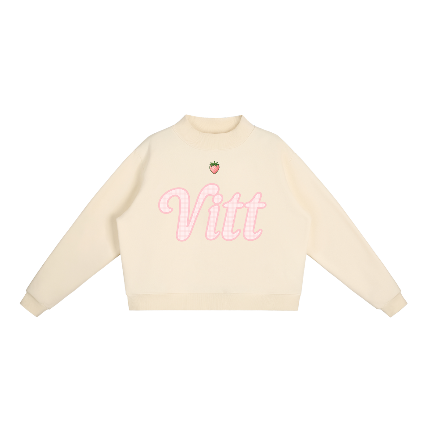 Essential Fleece STRAWBERRY VITT Mock-Neck Crew Sweatshirt