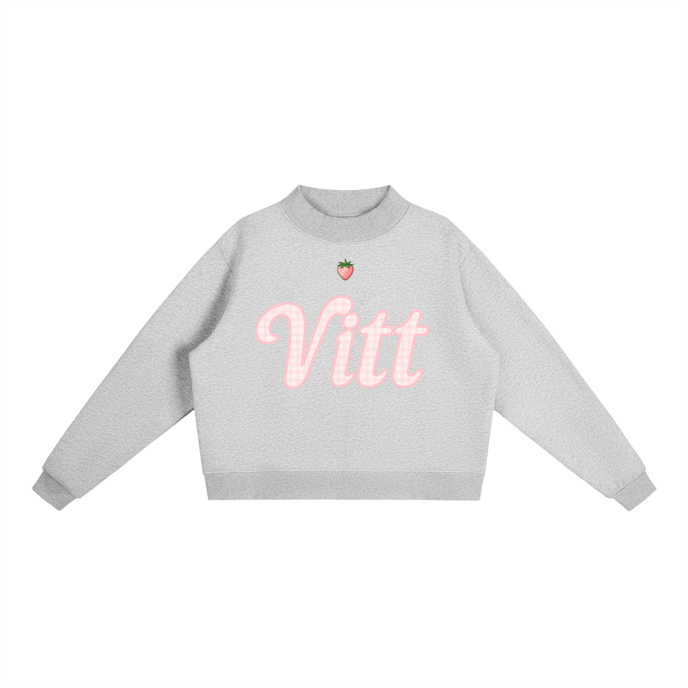 Essential Fleece STRAWBERRY VITT Mock-Neck Crew Sweatshirt