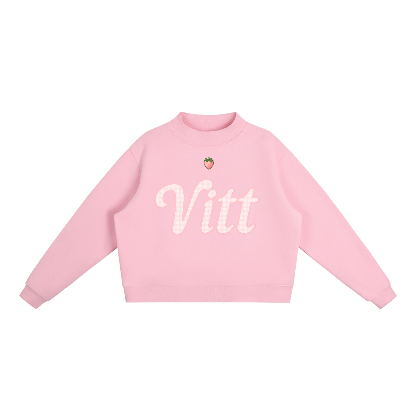 Essential Fleece STRAWBERRY VITT Mock-Neck Crew Sweatshirt