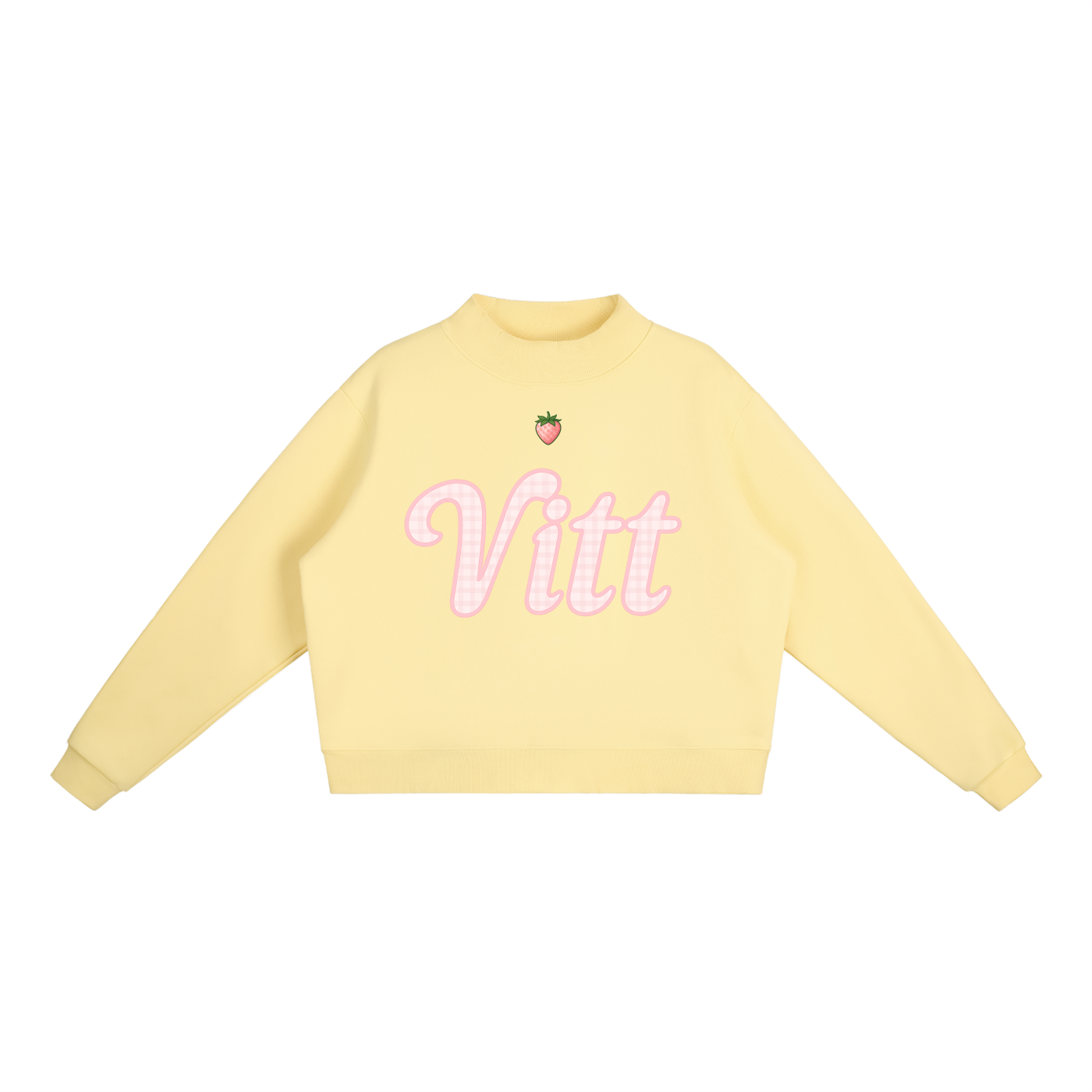 Essential Fleece STRAWBERRY VITT Mock-Neck Crew Sweatshirt