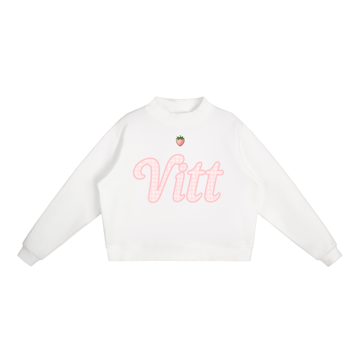 Essential Fleece STRAWBERRY VITT Mock-Neck Crew Sweatshirt